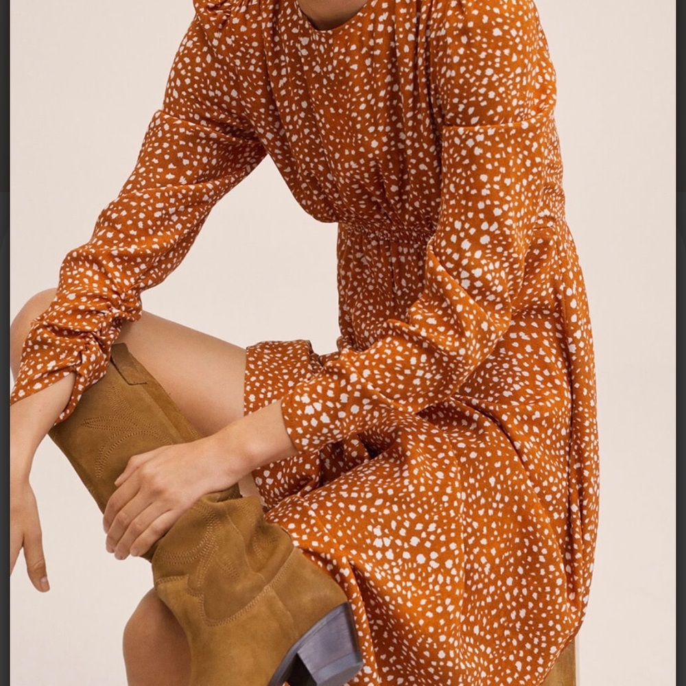 Mango Rust Polka Dot Midi Dress